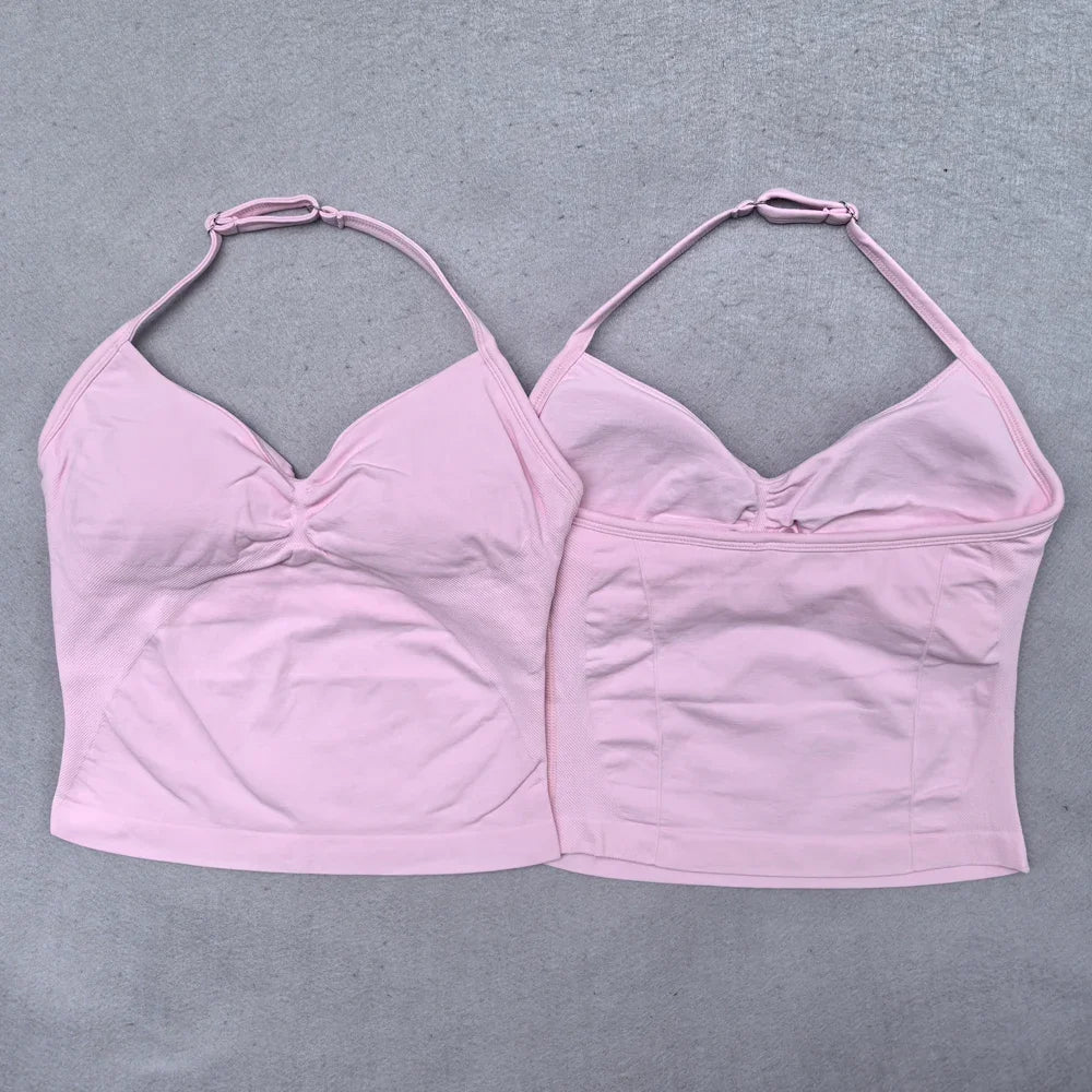 2 Pieces Women Yoga Set Seamless Adjustable Strappy Tank Top Scrunch Sports Shorts Gym Clothes Woman Summer Workout Outfits