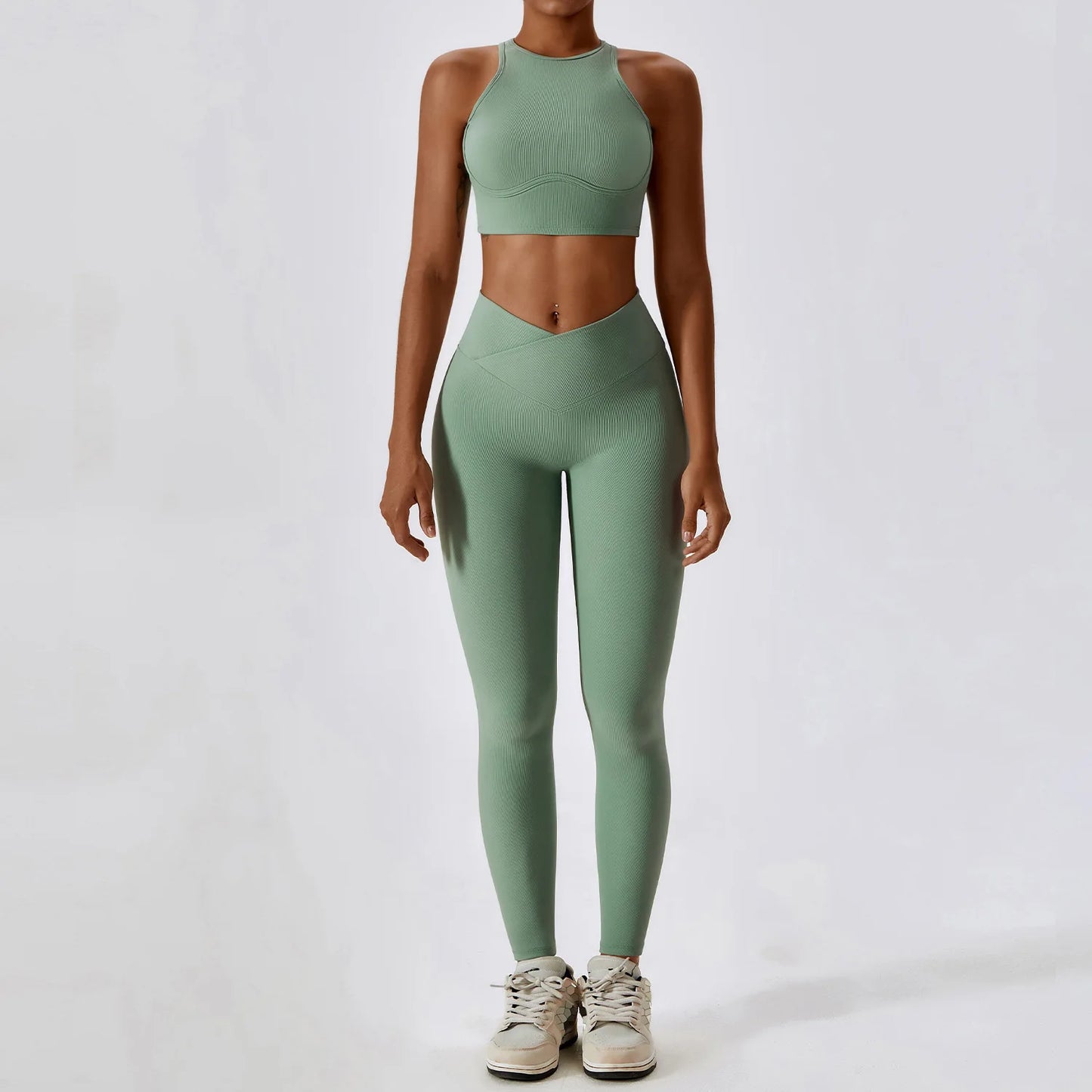 2PCS Seamless Yoga Set Gym Clothes Sportswear Yoga Suits For Women Fitness Rib Tracksuits Sports Bra Gym Leggings Sports Suits