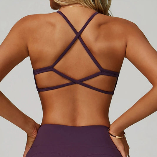 Cross Shoulder Straps Sports Bra Anti-Sweat Fitness Top Women Yoga Bra Shockproof Crop Top Push Up Sport Bra Gym Bra Workout Top
